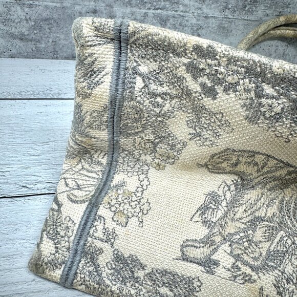 Christian Dior Medium Book Tote Toile de Jouy Beige Gray Canvas Bag - Picture 6 of 16